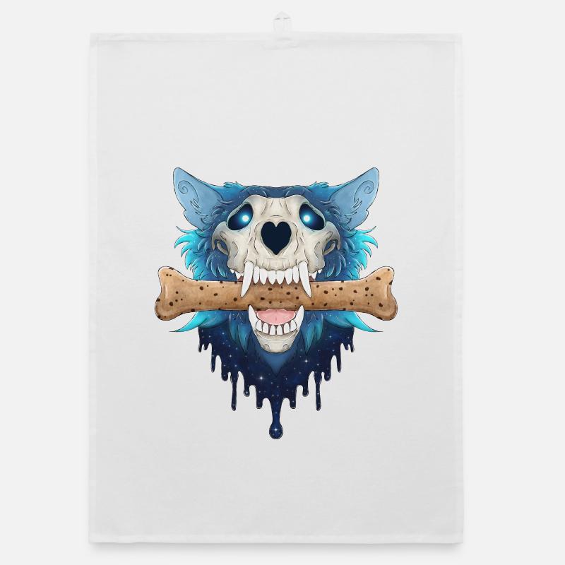 Hellhound Skull - Demonic Blue Wolf & Cookie Bone Organic dish towel