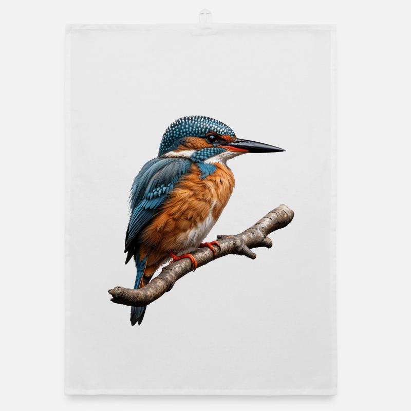 Lebendiger Eisvogel Natur Illustration - Organic Geschirrtuch - Weiß