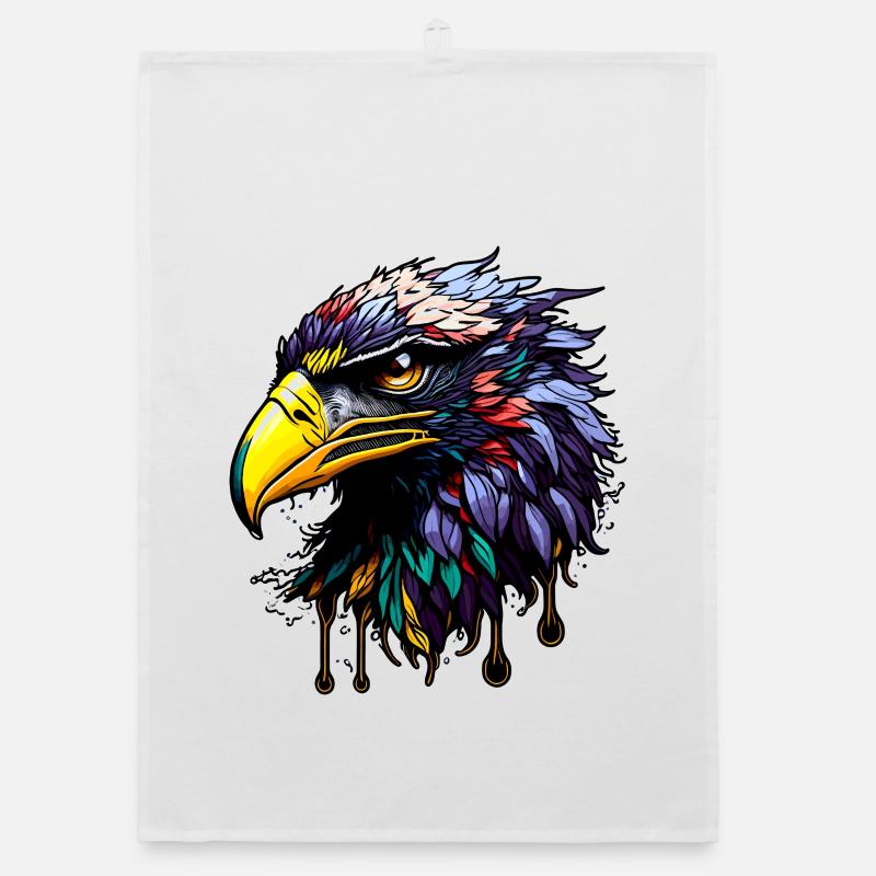 Colorful eagle with bright feathers - Organic dish towel - white