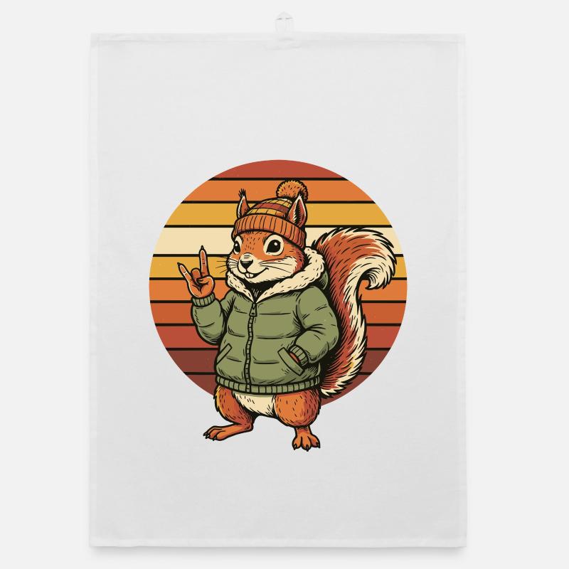 Cool Squirrel - Winter Retro Design Organic dish towel
