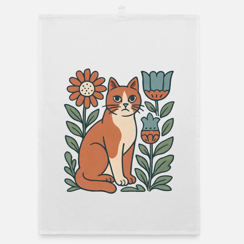 Chat Jardin Fleurs Ami Chat Torchon bio