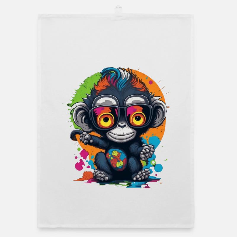 Neon Spectacled Monkey Splash - Monkey - Monkey Organic dish towel