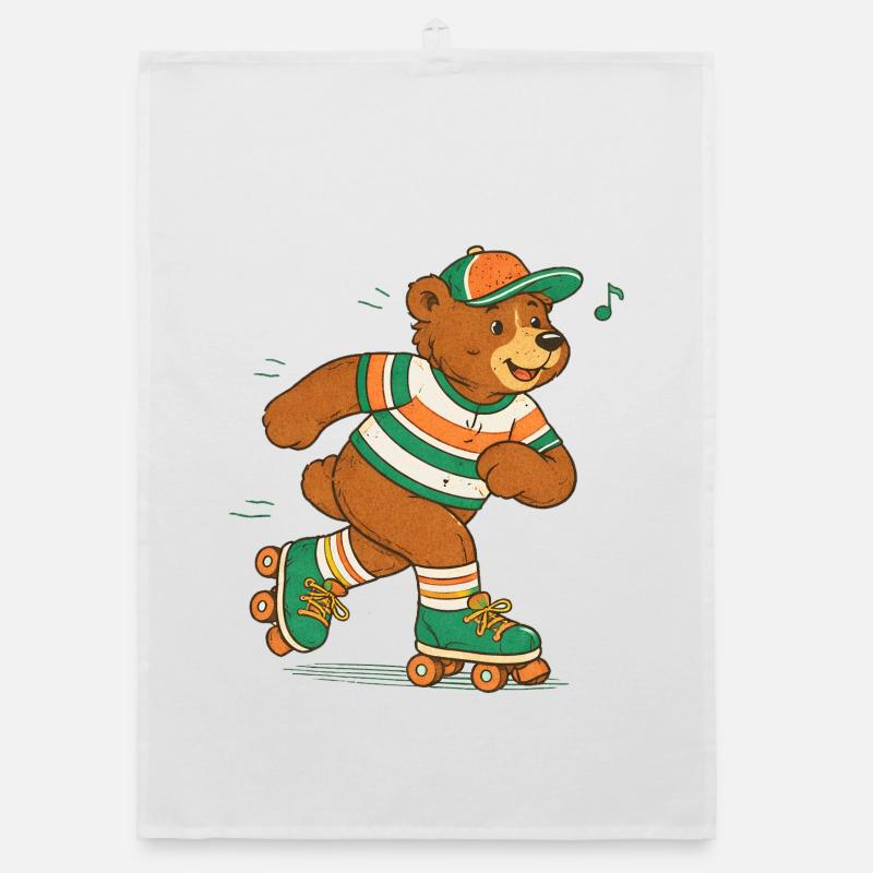 Retro Bear on Roller Skates Organic dish towel