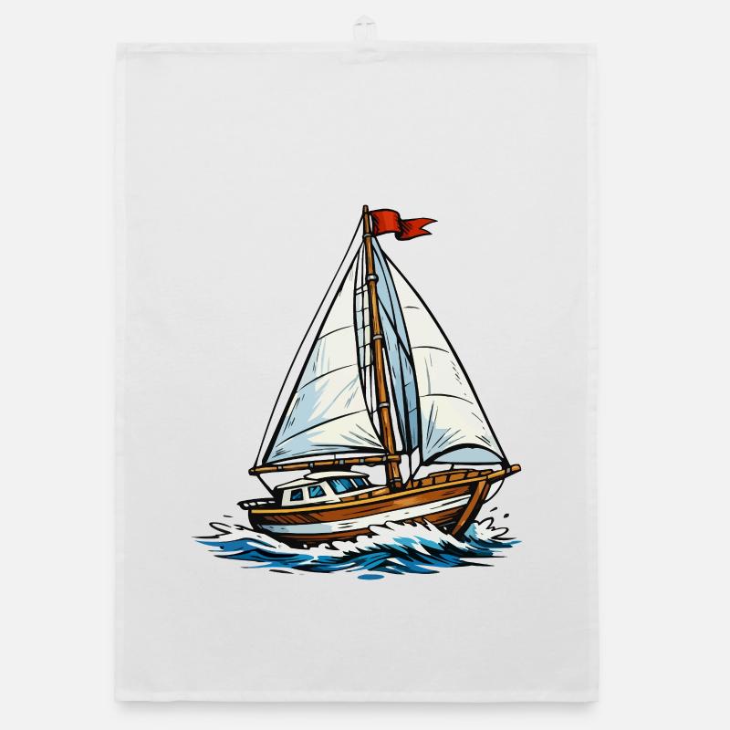 Sailboat on wild waves Organic dish towel