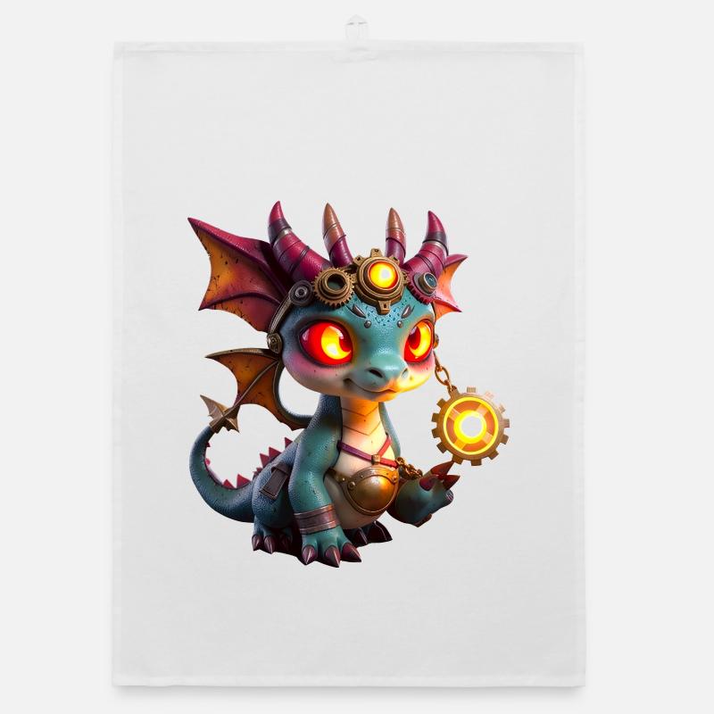 Illuminated Steampunk Dragon Organic dish towel