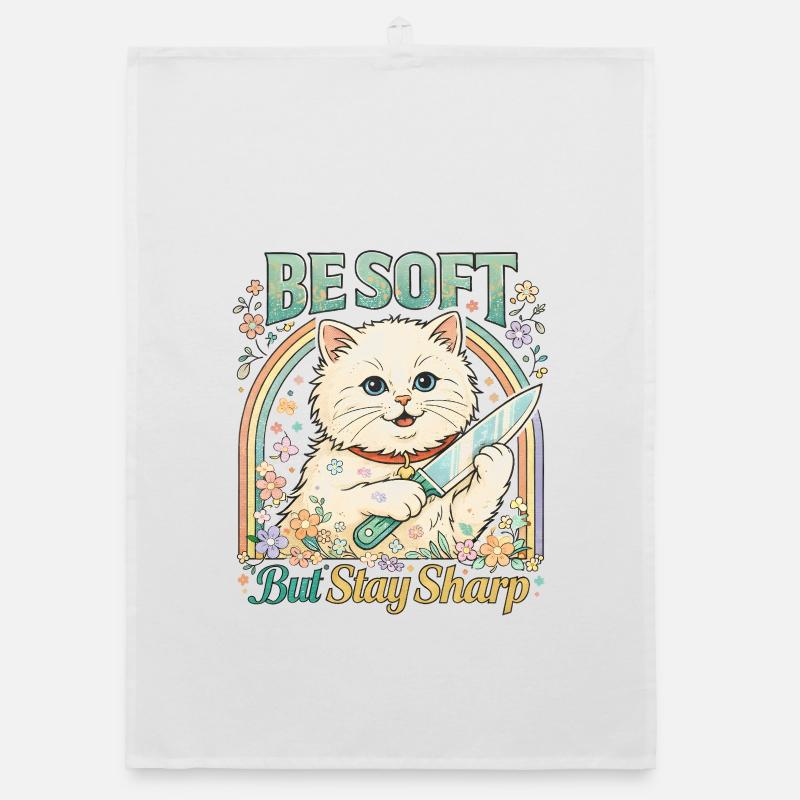 Be Soft Stay Sharp Katze Katzenmama sarkastisch Organic Geschirrtuch