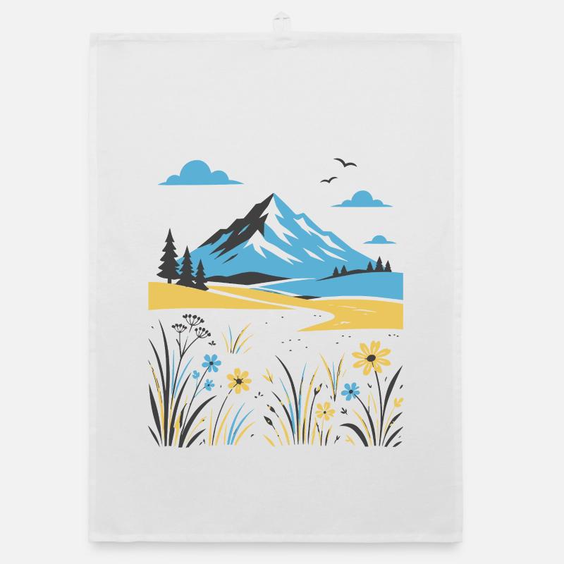 Mountain landscape with flowering meadows Organic dish towel