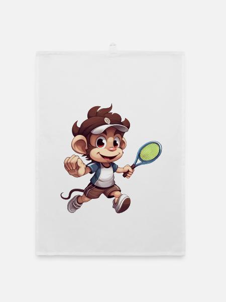 Tennis spielender Affe Schimpanse Cartoon - Organic Geschirrtuch - Weiß - Vorne