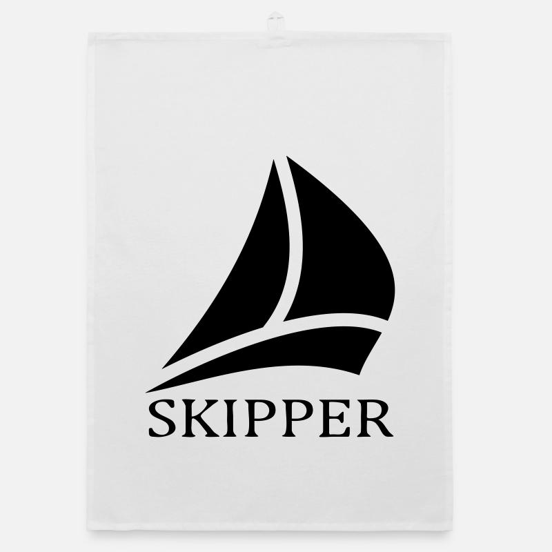 Logo de voilier Skipper - Torchon bio - blanc