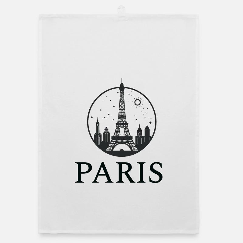 Paris Eiffel Tower silhouette in a circle - Organic dish towel - white
