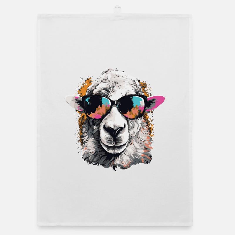 Mouton cool avec des lunettes de soleil - Torchon bio - blanc