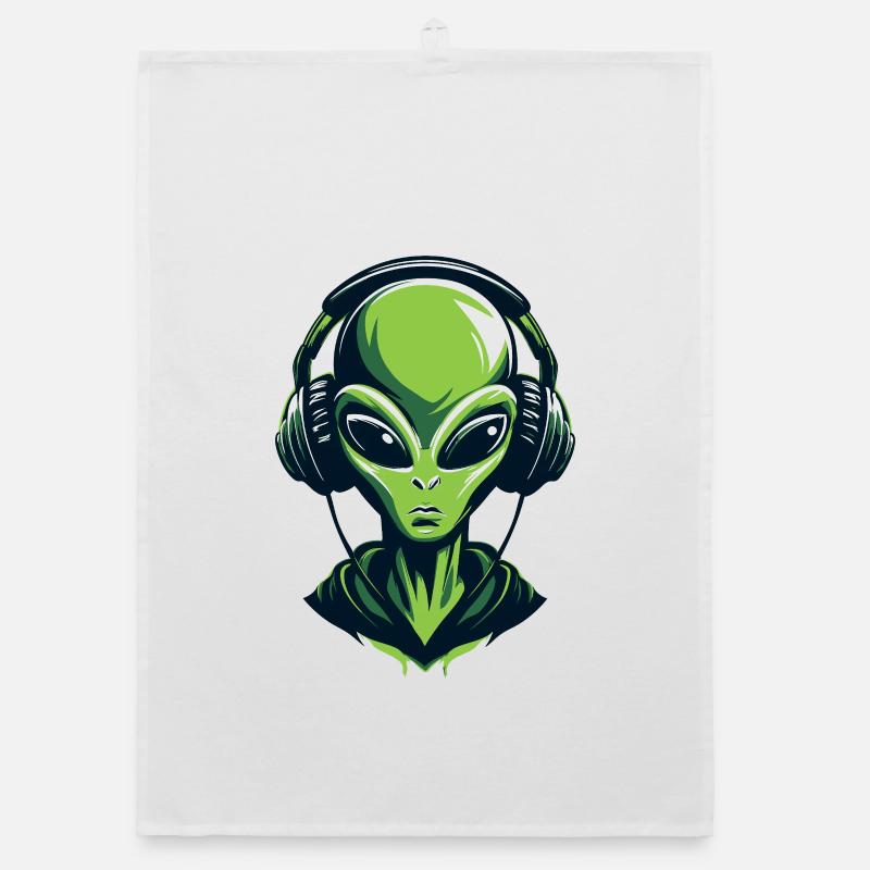 Alien avec casque – Design techno minimaliste Torchon bio