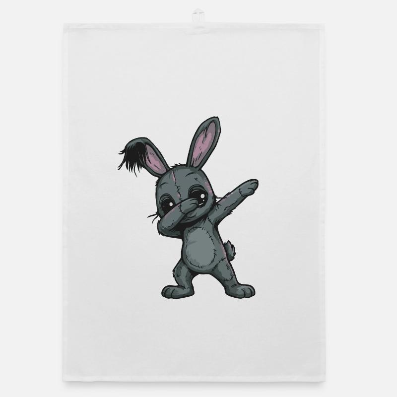 Gribouillis de lapins en patchwork - Torchon bio - blanc