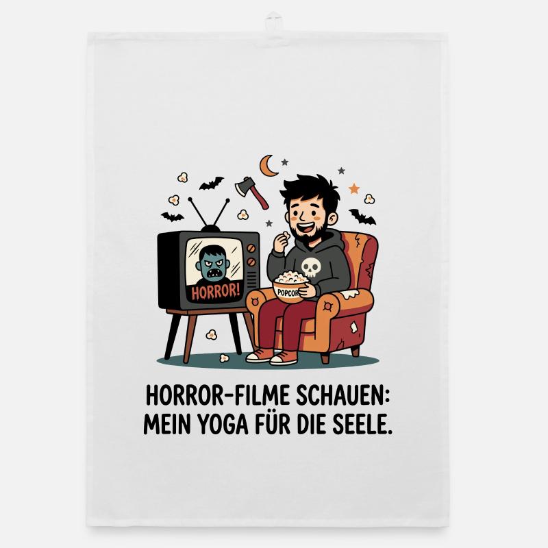 Horrorabend auf dem Sofa mit Popcorn Organic Geschirrtuch