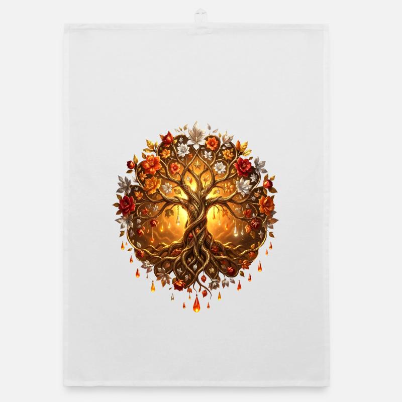 Fire Tree in Mandala Organic dish towel