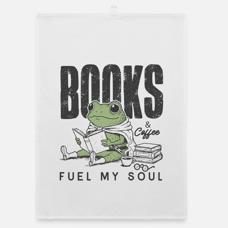 Frog reading book with coffee bookworm reading Organic dish towel