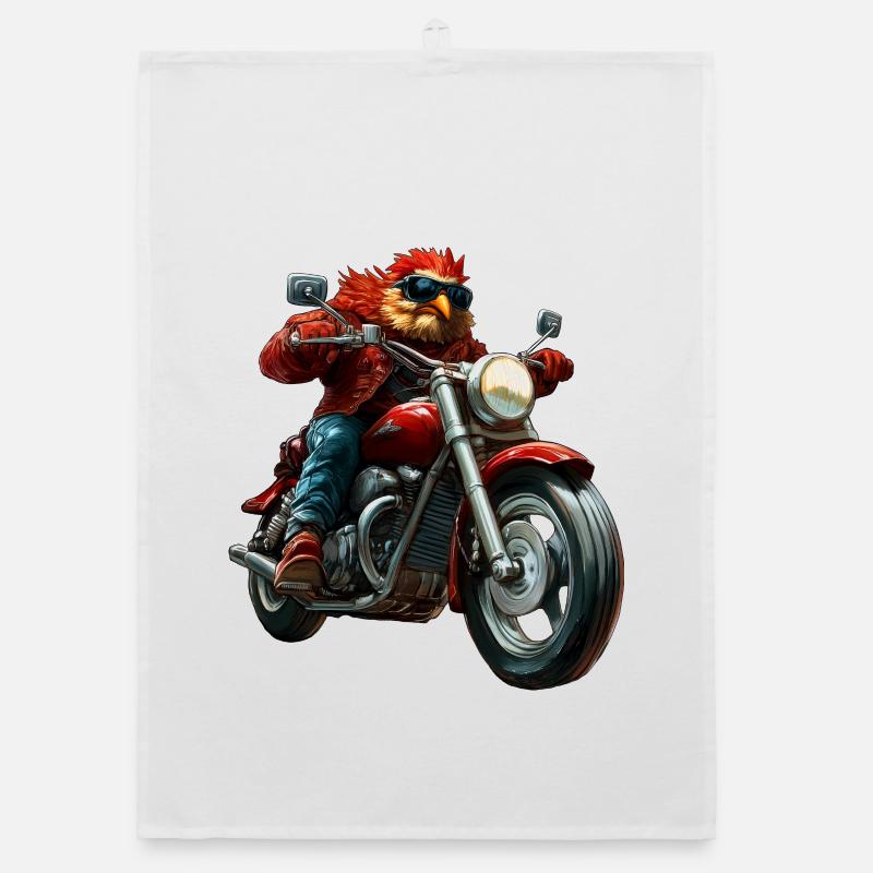 Hühner Motorrad - Organic Geschirrtuch - Weiß