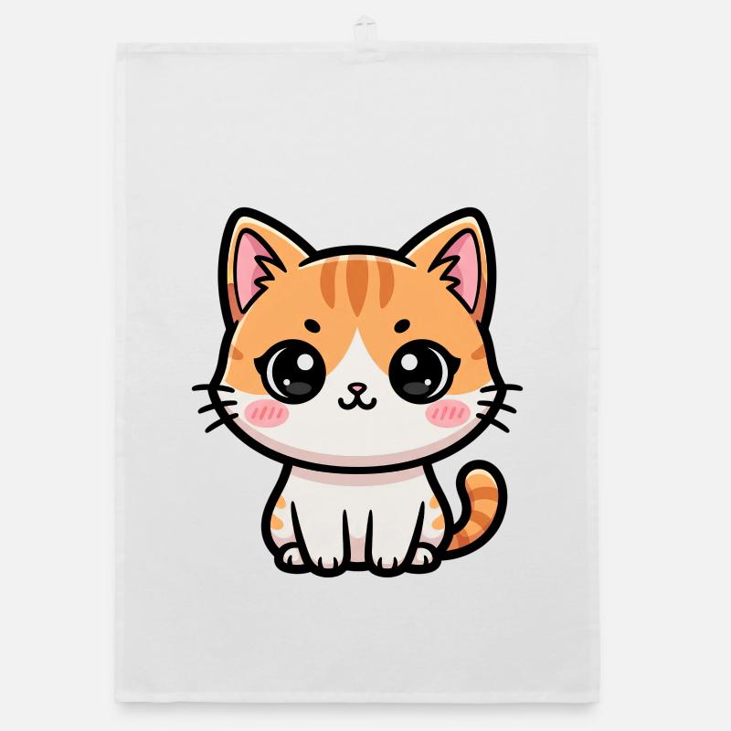 Chibi Tabby Kitten Tee Art - Organic dish towel - white