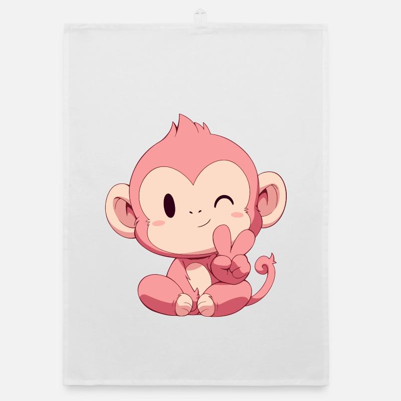 Kleiner Pinker Affe Peace Organic Geschirrtuch