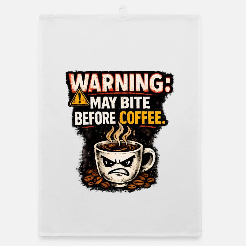 Warning May Bite Before Coffee Humor Organic Geschirrtuch