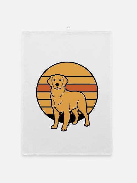 Dog Retriever Retro Sunset - Organic dish towel - white - Front