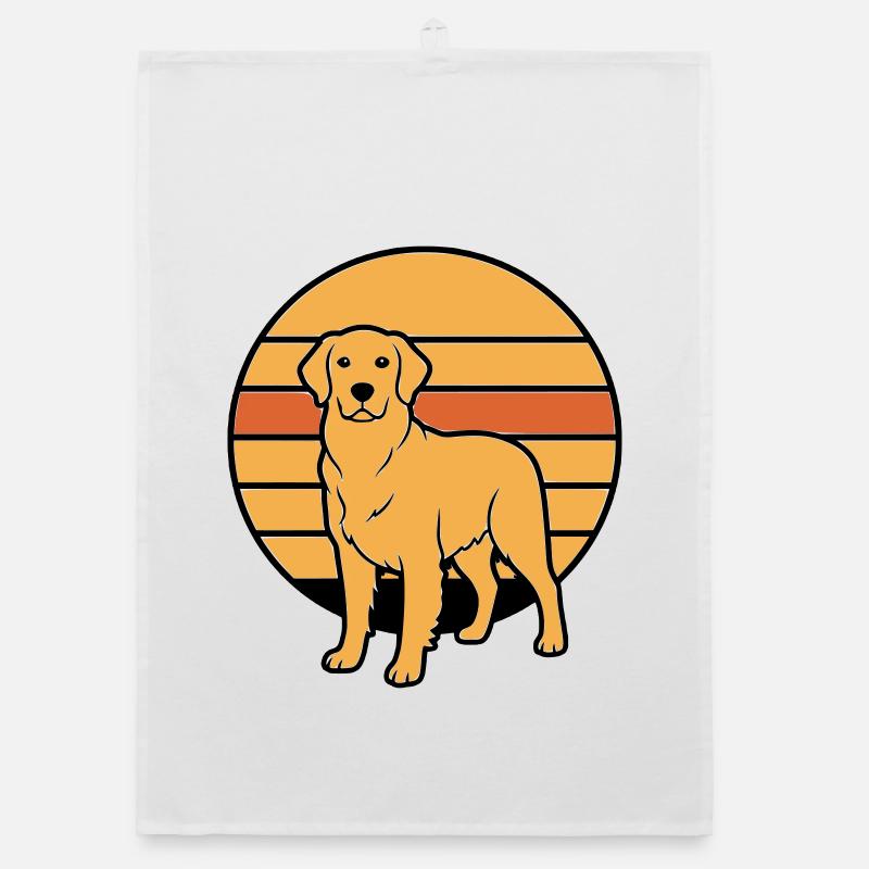 Dog Retriever Retro Sunset Organic dish towel