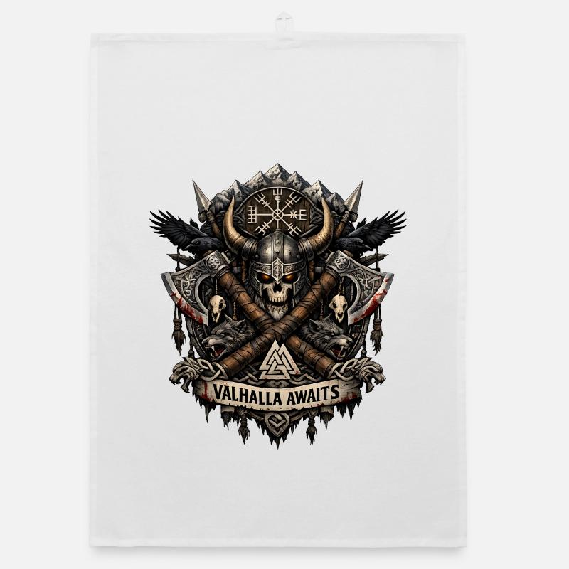 Valhalla Awaits Viking Crest Organic dish towel