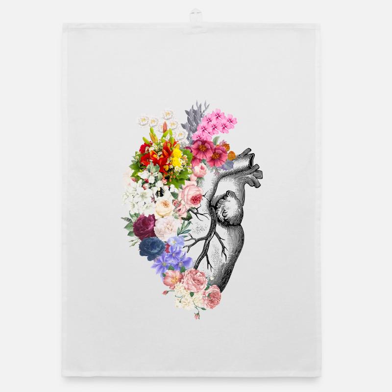 Florales anatomisches Herz Organic Geschirrtuch