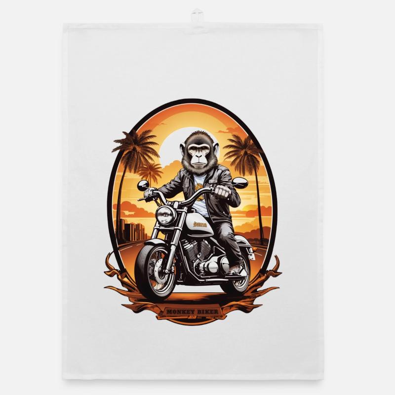 Monkey on motorcycle Organic dish towel