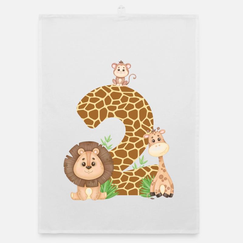 2. Geburtstag Dschungeltiere Giraffe Löwe Affe - Organic Geschirrtuch - Weiß