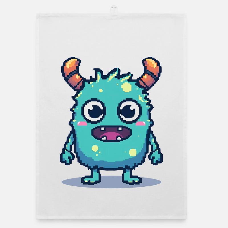8-Bit Süßes Pixel Monster Retro 90er Style Organic Geschirrtuch