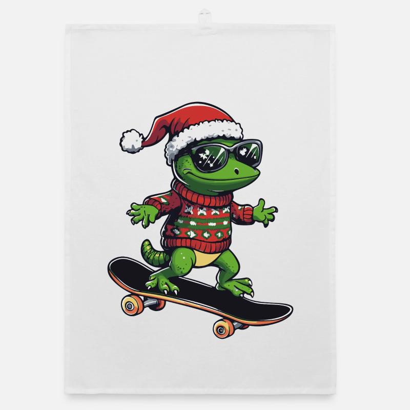 Echse Weihnachten Lustig - Organic Geschirrtuch - Weiß