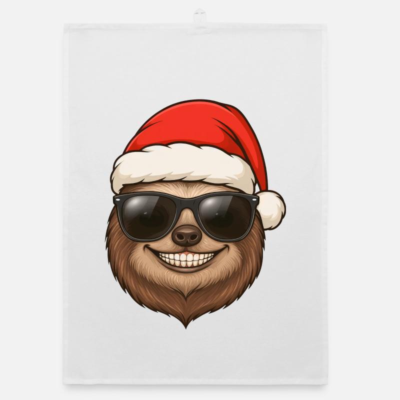 Cool Sloth Christmas Portrait Gift Idea Organic dish towel