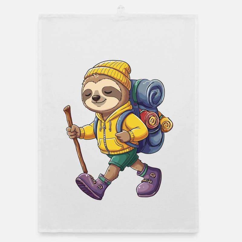 Cute Sloth Hiking Camping Adventure Backpacker Organic dish towel