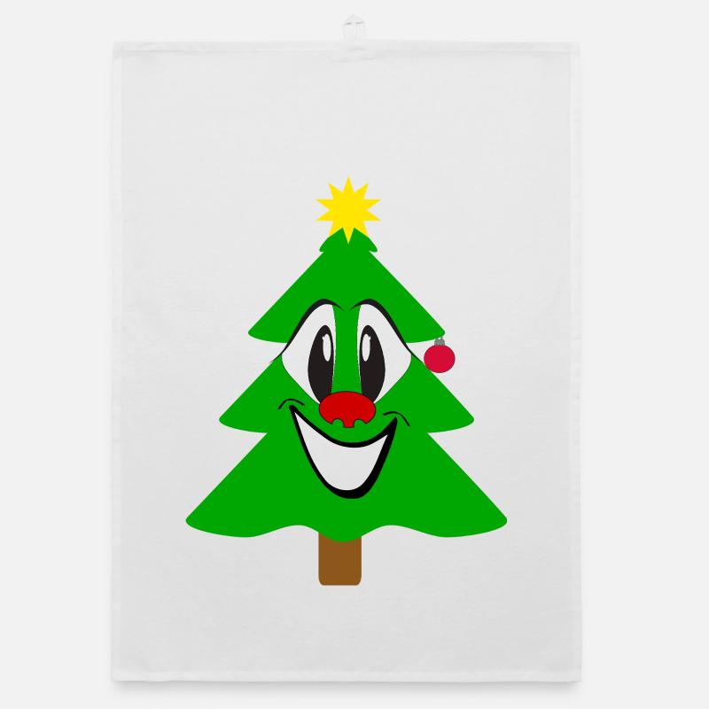 Lachender Weihnachtsbaum Cartoon - Organic Geschirrtuch - Weiß