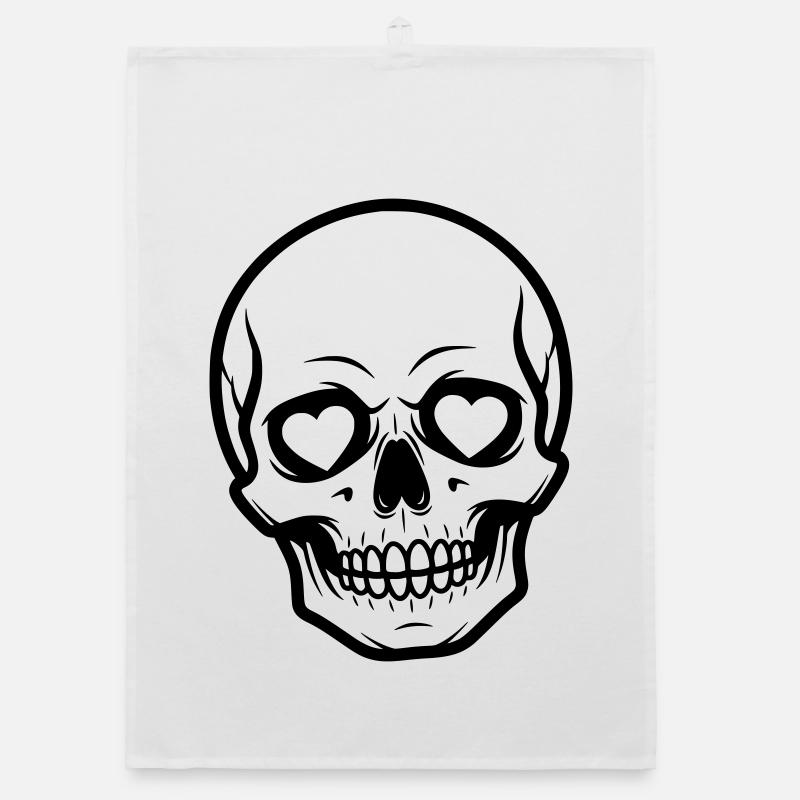 Skull Heart Line Art Illustration Design Organic dish towel