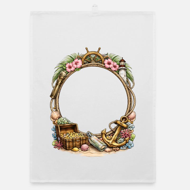 Maritimer Rahmen mit Schatz und Anker  Organic Geschirrtuch