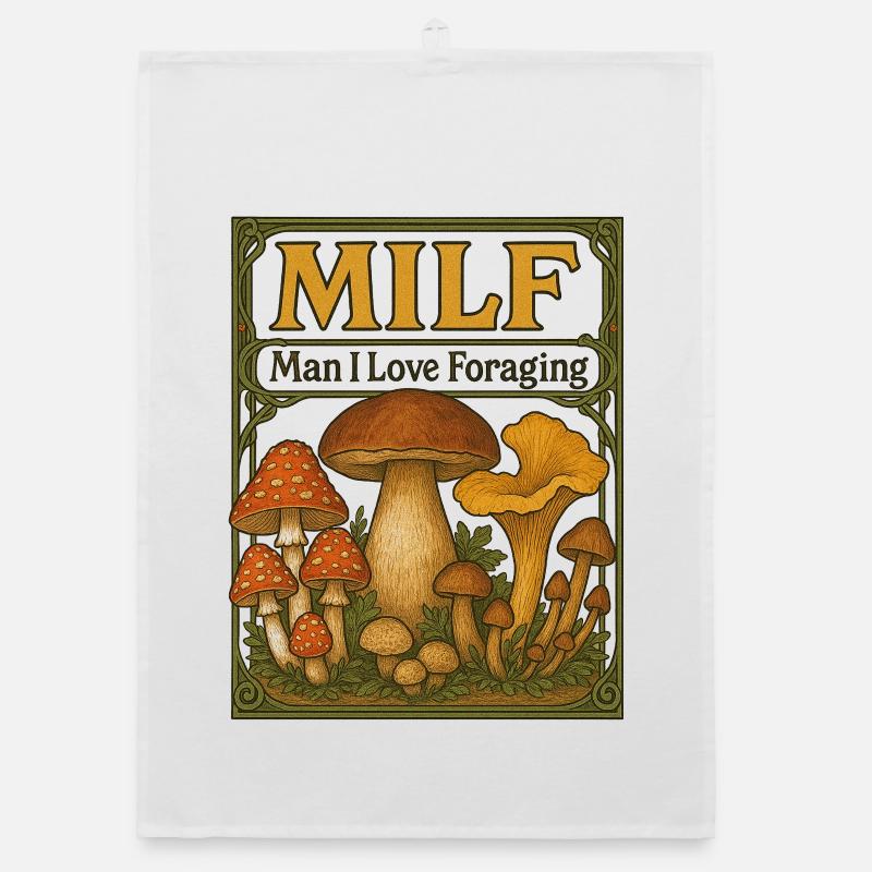 Mushroom Foraging Vintage Panel Organic dish towel