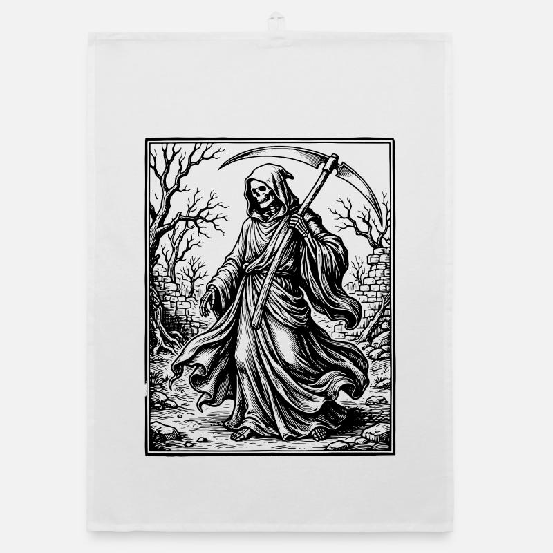 grim reaper gothic illustration Organic dish towel