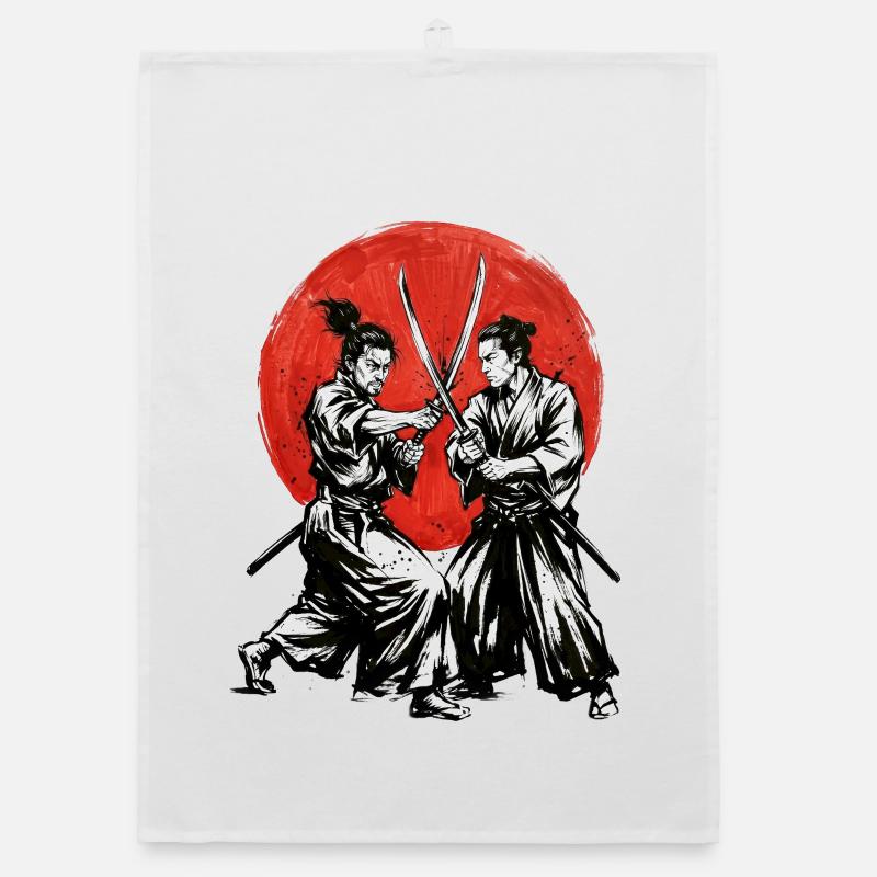Samurai duels in the red circle Organic dish towel