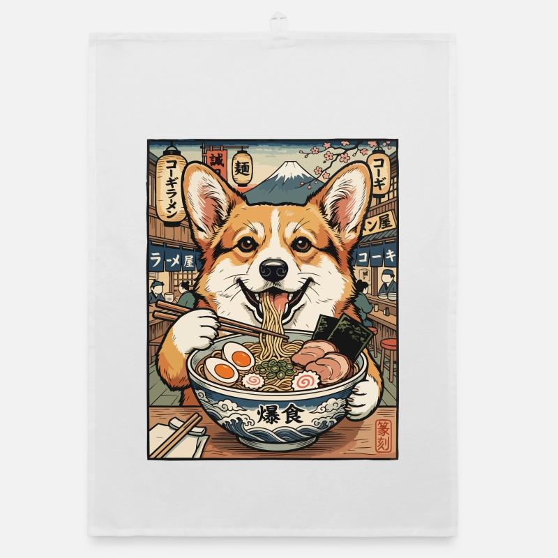 Corgi Ramen Dream at Mt Fuji Organic dish towel