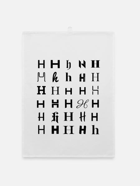 Typography letter H Mosaic design  - Organic dish towel - white - Front