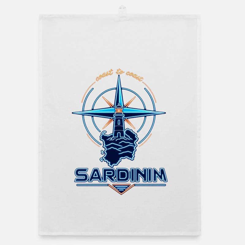 Neon lighthouse compass Sardinia travel badge Organic Geschirrtuch