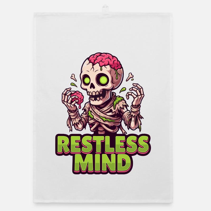 Restless Mind Skeleton Psychology Skull Macabre Organic dish towel