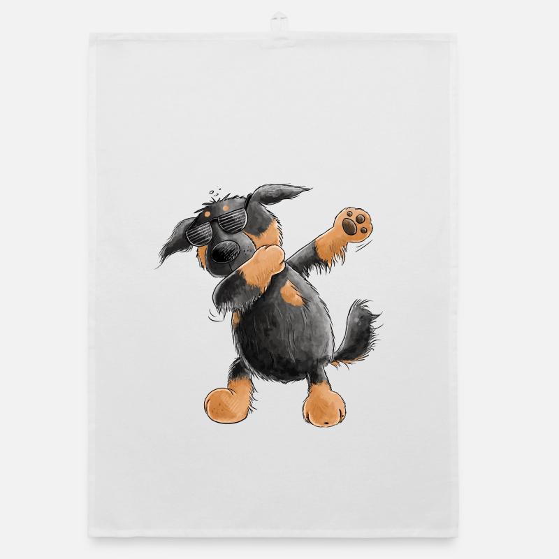 Hovawart Dab Dance Comic I Dabbender Hund - Torchon bio - blanc