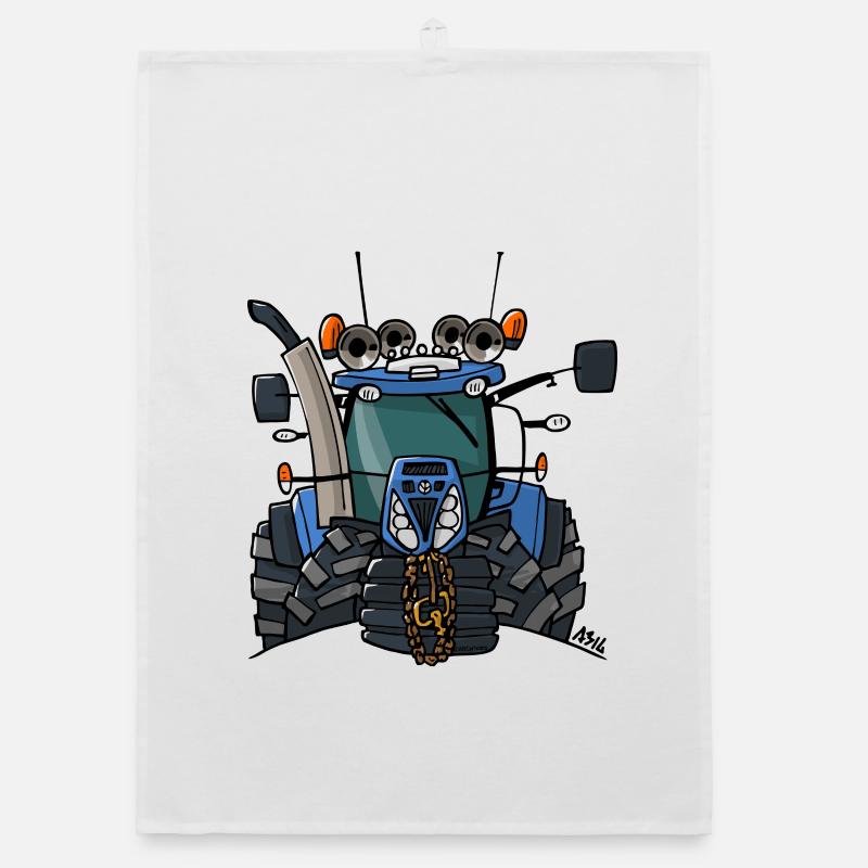 0397 Blauer Traktor Organic Geschirrtuch