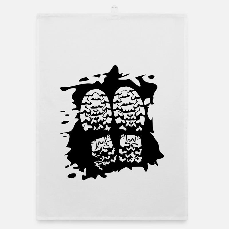 Twin Trails - Schuhprints [Schwarz] Organic Geschirrtuch