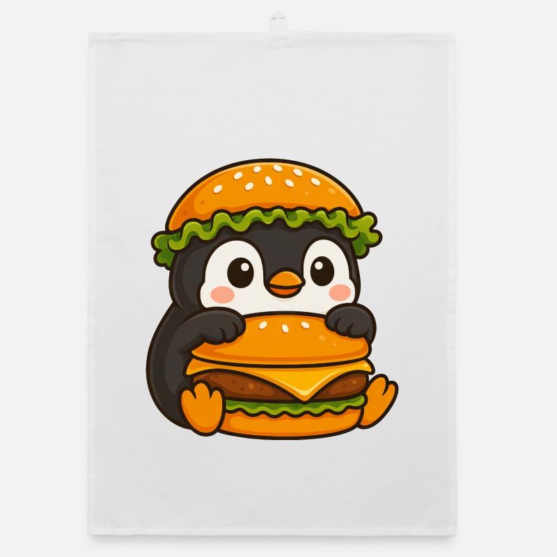 Süßer Pinguin mit Hamburger Cheeseburger Fast Organic Geschirrtuch