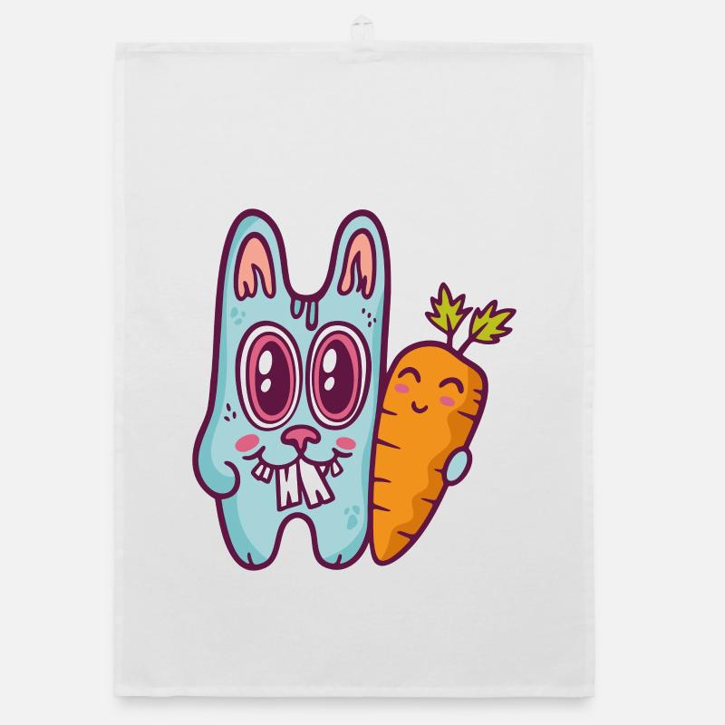 Blue doodle rabbit with carrot Organic dish towel