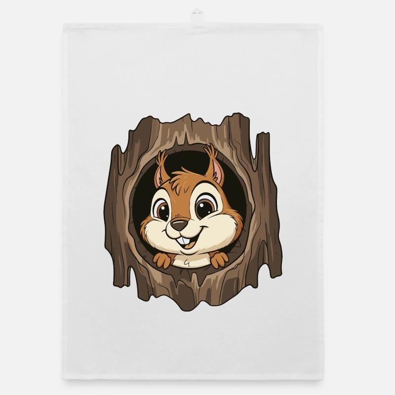 Forest chipmunk in the tree hole Organic dish towel